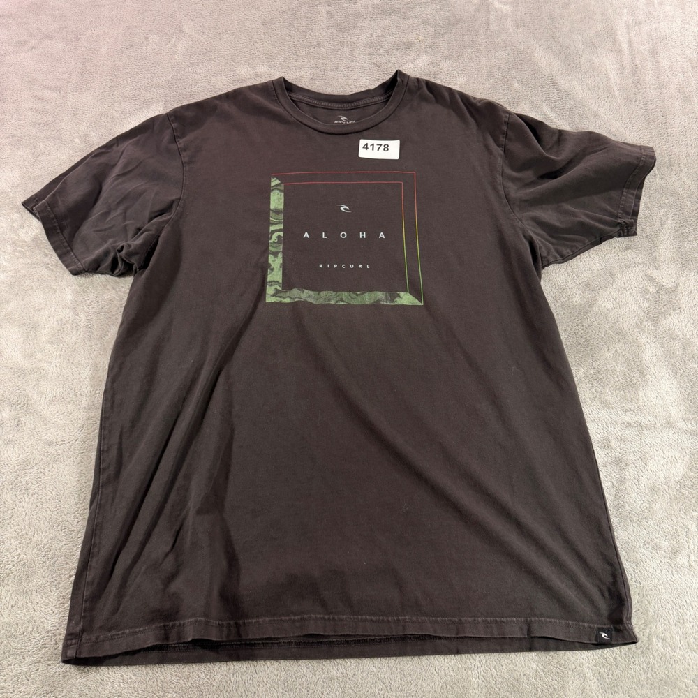 Rip Curl T-Shirt Men XL Black Aloha Graphic Short Sleeve Cotton Tee